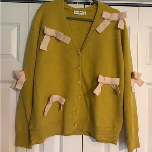 Lime Green Cardigan with Cream Bows